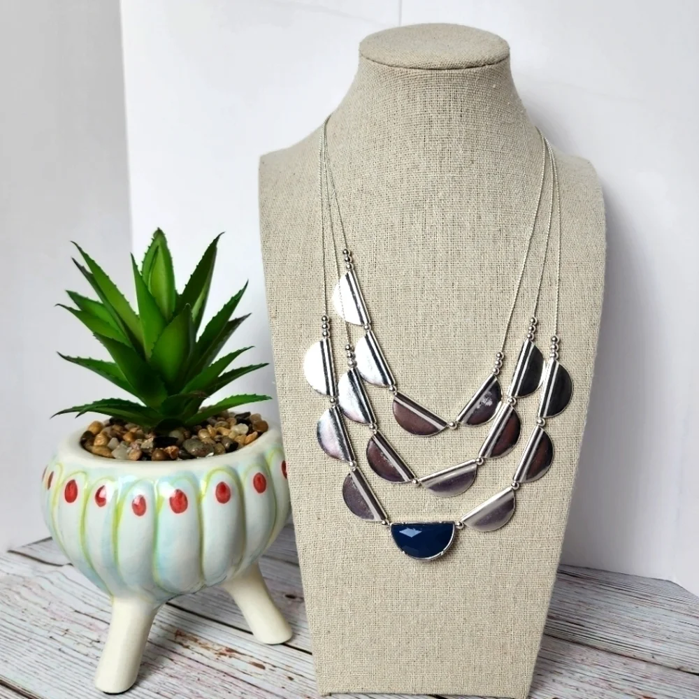 THE SAK SILVER COLOR 3 ROW NECKLACES‎ NEW RECYCLED METAL NWT SUMMER FALL…